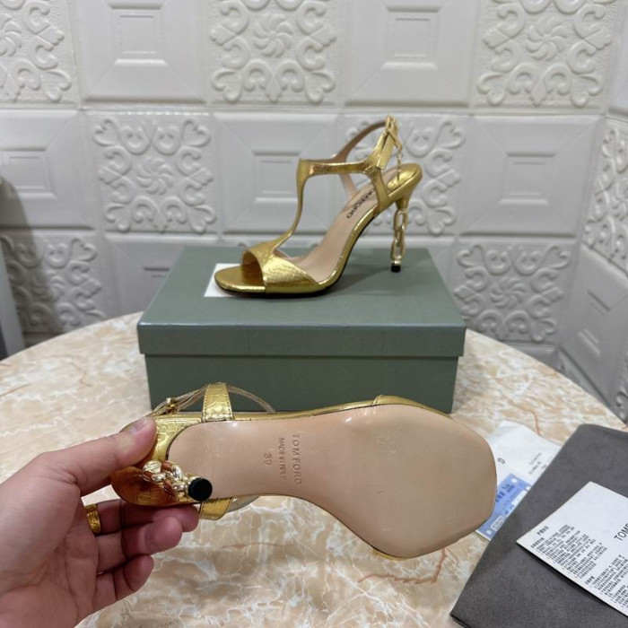 Tom Ford 10.5cm Stamped Snakeskin Leather Metal Chain Angelina Sandal In Gold