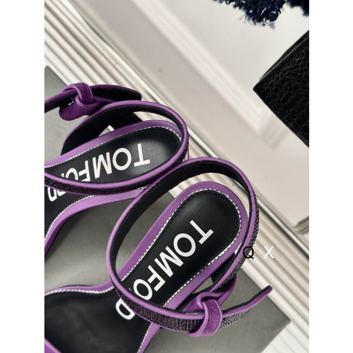 Tom Ford 10cm Velvet Asymmetric Crystal Sandal In Purple05