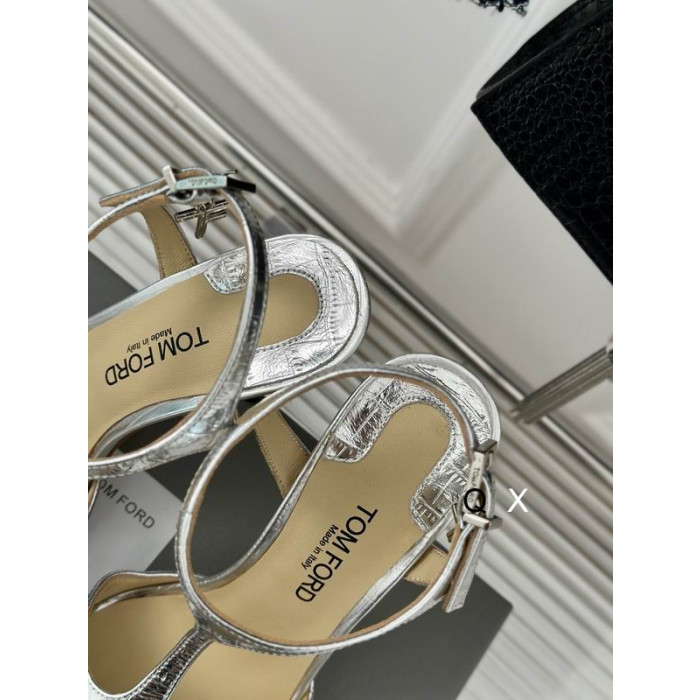 Tom Ford 10.5cm Metal Chain Stamped Crocodile Leather Angelina Sandal In Silver
