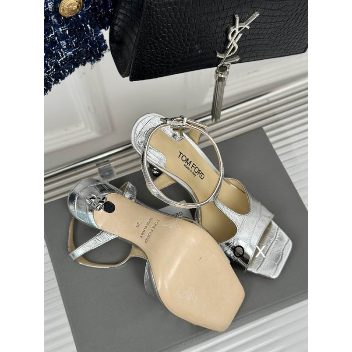 Tom Ford 10.5cm Metal Chain Stamped Crocodile Leather Angelina Sandal In Silver