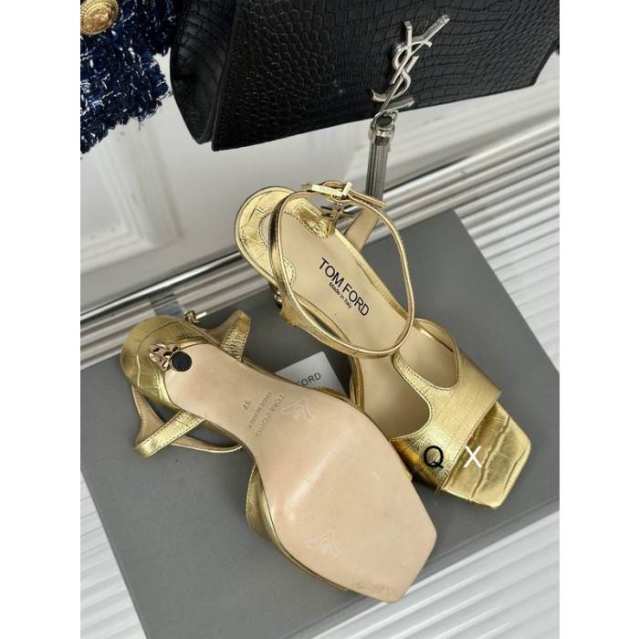 Tom Ford 10.5cm Metal Chain Stamped Crocodile Leather Angelina Sandal In Gold