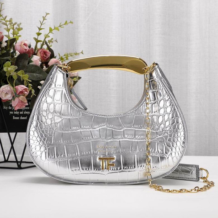 Tom Ford Womens Mini Crocodile Pattern Shoulder Bag In Silver