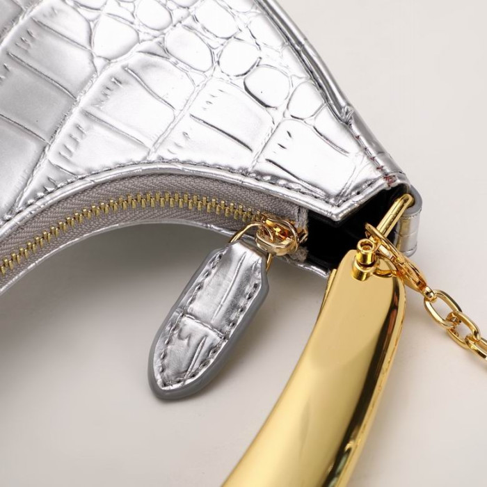 Tom Ford Womens Mini Crocodile Pattern Shoulder Bag In Silver