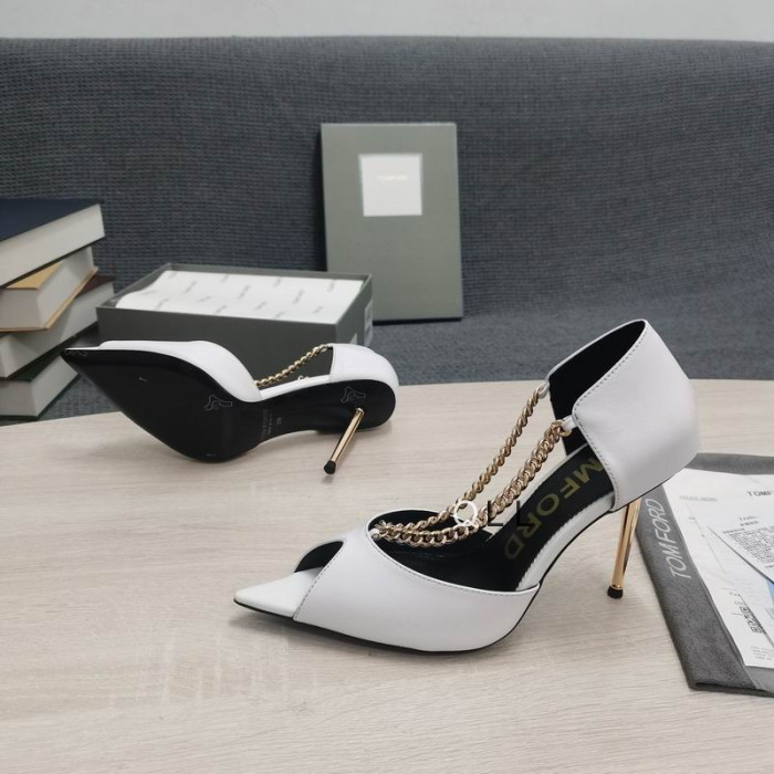 Tom Ford Leather Metal Open Toe Pumps In White