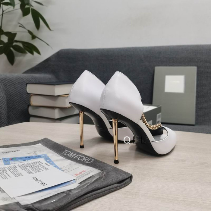 Tom Ford Leather Metal Open Toe Pumps In White