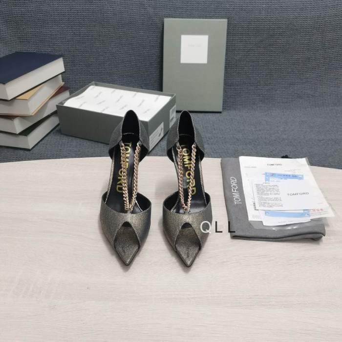 Tom Ford Metal Open Toe Pumps In Black Gold