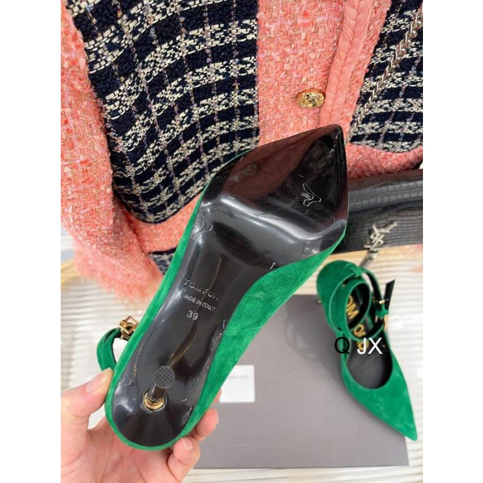 Tom Ford Velvet Padlock Ankle Wrap Pointed Toe Pumps In Green