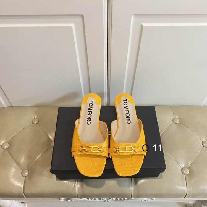 Tom Ford Lizard Logo-Plaque Flat Sandal In Yellow
