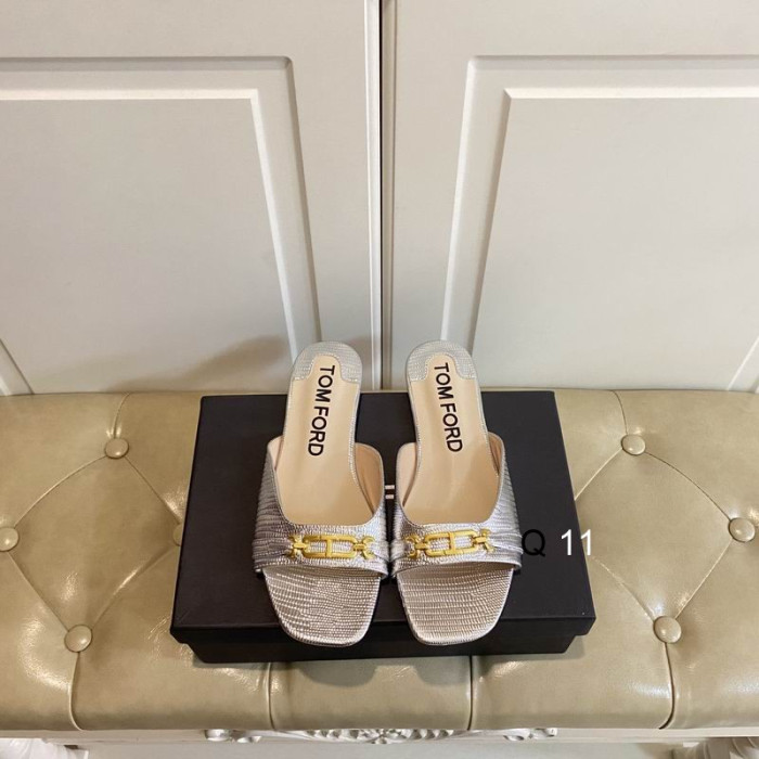 Tom Ford Lizard Logo-Plaque Flat Sandal In Silver