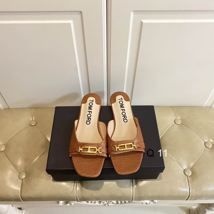Tom Ford Lizard Logo-Plaque Flat Sandal In Brown