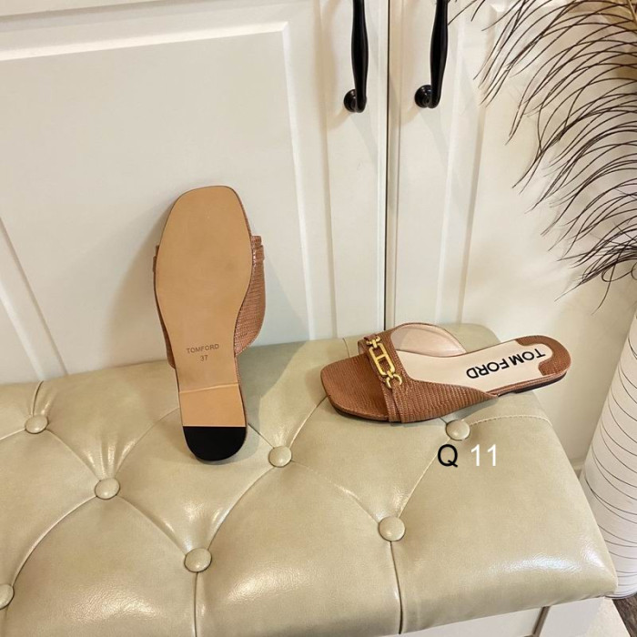 Tom Ford Lizard Logo-Plaque Flat Sandal In Brown