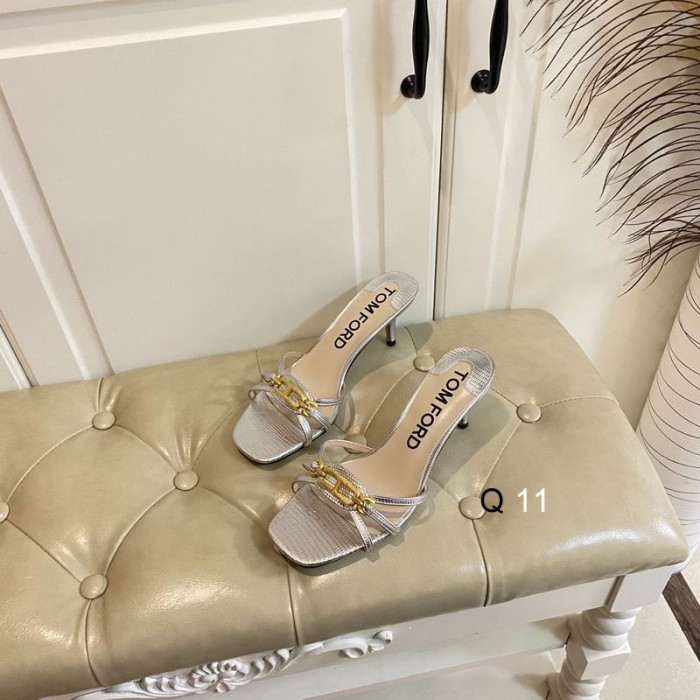 Tom Ford 6.5cm Lizard Mid Heel Slide In Silver