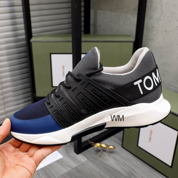 Tom Ford Nylon Mesh Lace-Up Low-Top Sneakers In Black/Blue