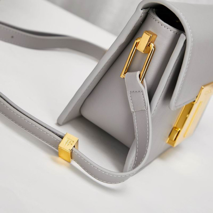 Tom Ford Leather And Gold Logo Buckle Mini Shoulder Bag In Grey 