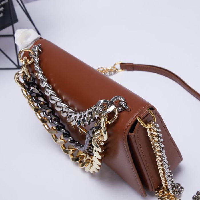 Tom Ford Gold Silver Chain full leather Shoulder Bag Purse Leather In Brown 