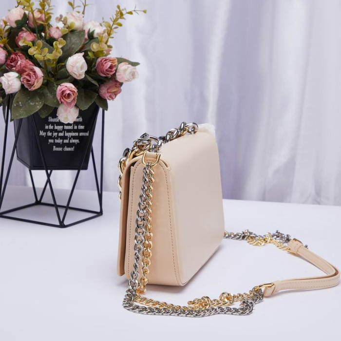 Tom Ford Gold Silver Chain full leather Shoulder Bag Purse Leather In Apricot 