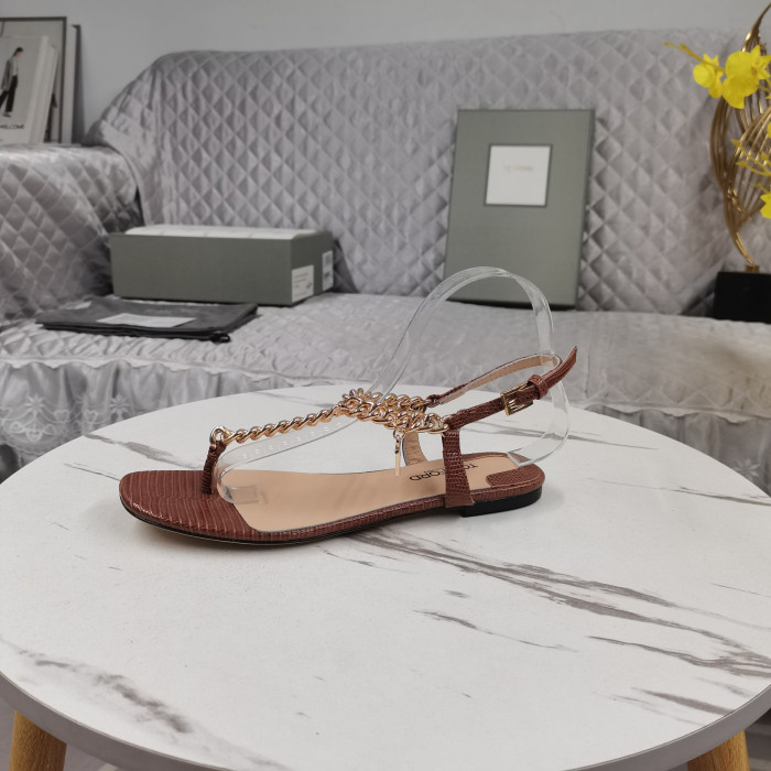 Tom Ford Zenith Chain-Embellished Lizard-Effect Leather Slingback Sandal In Brown