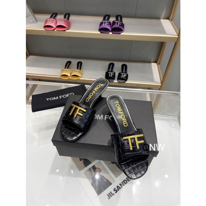Tom Ford 4.5cm Crocodile TF Logo Slide In Black