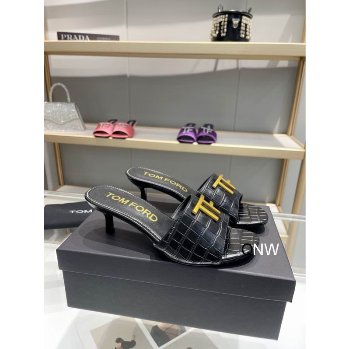 Tom Ford 4.5cm Crocodile TF Logo Slide In Black