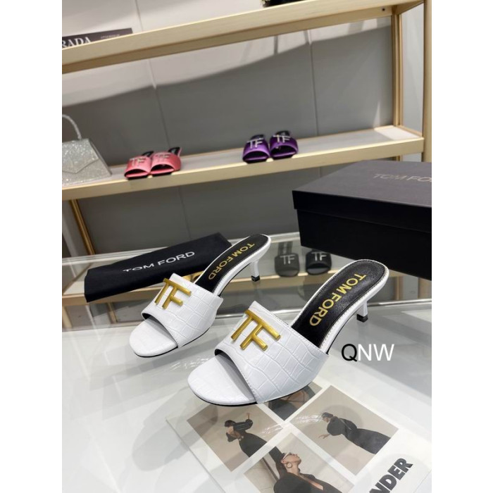 Tom Ford 4.5cm Crocodile TF Logo Slide In White