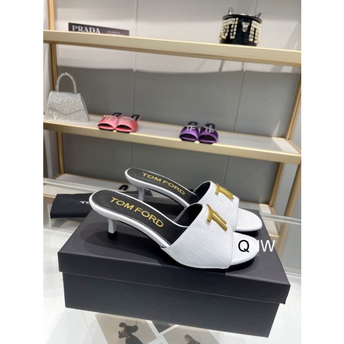 Tom Ford 4.5cm Crocodile TF Logo Slide In White
