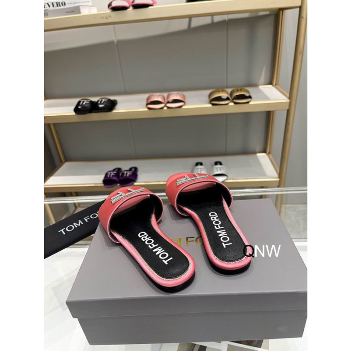 Tom Ford Leather TF Logo Slide In Pink
