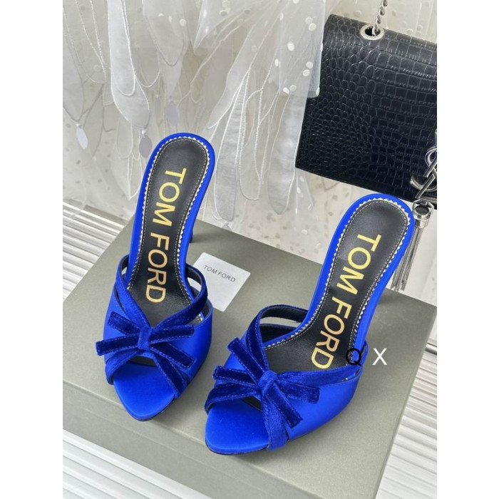 Tom Ford 10.5cm Velvet Bow Slide In Blue