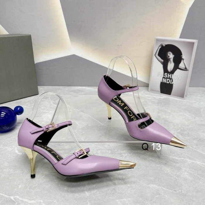 Tom Ford 7.5cm Two-Strap Metallic-Toe Cap Leather Pumps In Purple