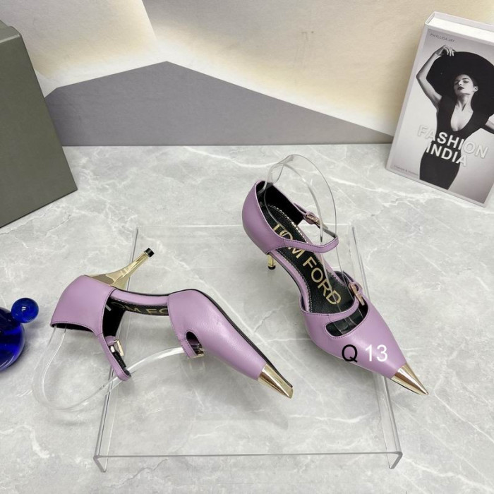 Tom Ford 7.5cm Two-Strap Metallic-Toe Cap Leather Pumps In Purple