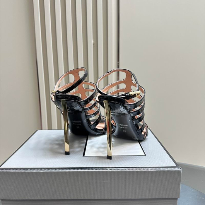 Tom Ford 10cm Printed Crocodile Caged Leather Sandal In Black