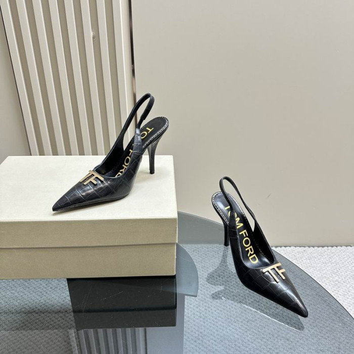 Tom Ford 10cm Crocodile Leather Angelina Slingback In Black