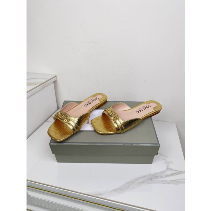 Tom Ford Lizard-Effect Leather Slide In Gold