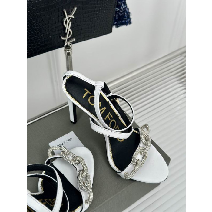 Tom Ford 10cm Leather Silver Chain Sandal In White