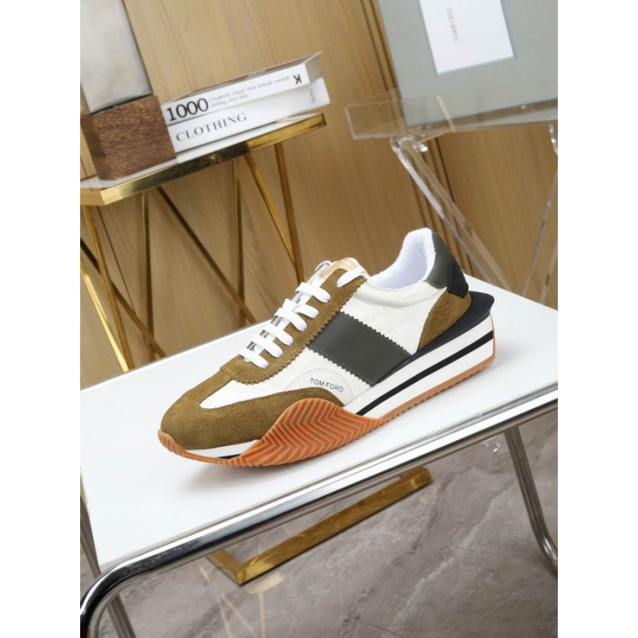 Tom Ford Suede Technical Fabric James Sneaker In Brown/White 038