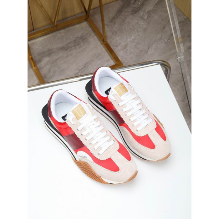 Tom Ford Suede Technical Fabric James Sneaker In Red/Grey 034