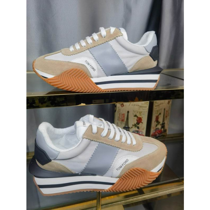 Tom Ford Suede Technical Fabric James Sneaker In White/Brown 007