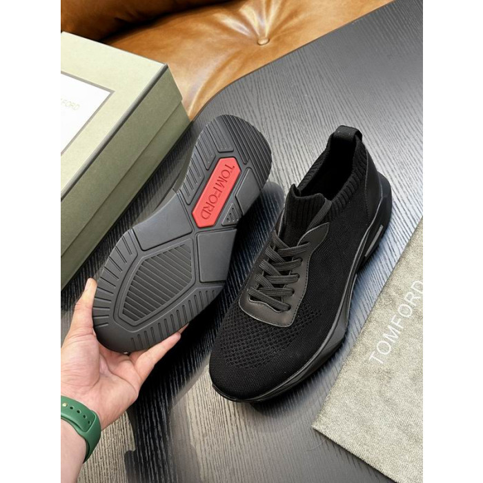 Tom Ford Mesh Lace-Up Low Sneakers In Black
