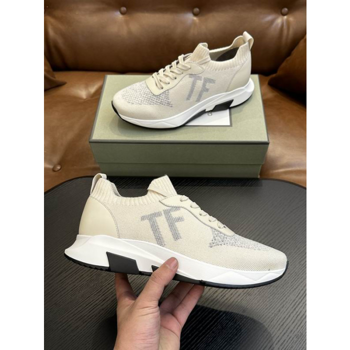 Tom Ford Mesh Lace-Up Low Sneakers In White