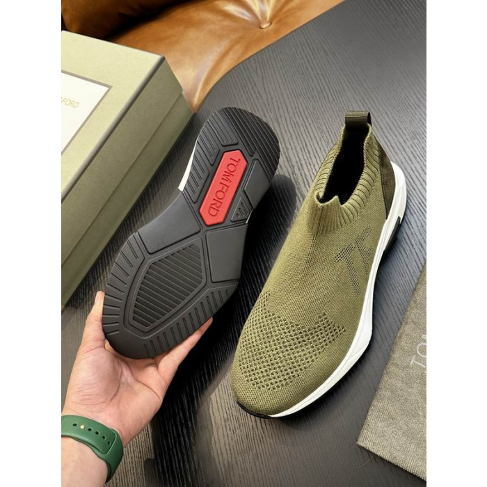 Tom Ford Mesh Low Sneakers In Army Green