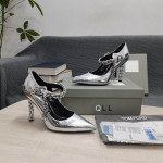 Tom Ford Patent Leather Metal Chain Pointed High Heels In Silver