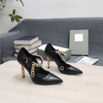 Tom Ford Leather Metal Chain Pointed High Heels In Black
