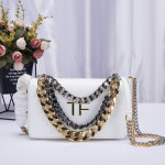 Tom Ford Gold Silver Chain full leather Shoulder Bag Purse Leather In White 