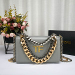 Tom Ford Gold Silver Chain full leather Shoulder Bag Purse Leather In Grey 