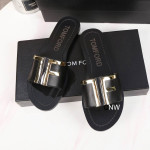 Tom Ford Leather TF Logo Flat Slide In Black