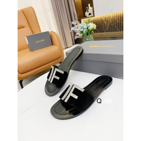 Tom Ford Women Velvet TF Logo Flat Slide In Black