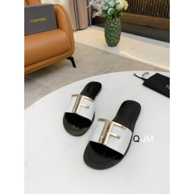 Tom Ford Women Leather TF Logo Flat Slide In White