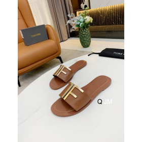 Tom Ford Women Leather TF Logo Flat Slide In Brown
