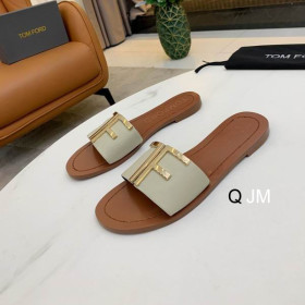 Tom Ford Women Leather TF Logo Flat Slide In Light Green