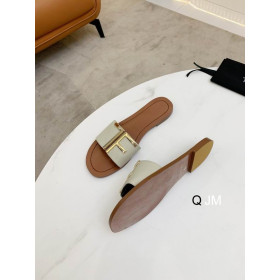 Tom Ford Women Leather TF Logo Flat Slide In Light Green