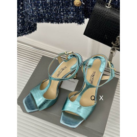Tom Ford 10.5cm Metal Chain Stamped Crocodile Leather Angelina Sandal In Blue